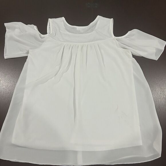 Shannon Ford New York Women's White Chiffon Overlay Cold Shoulder Blouse Size L - Picture 9 of 9